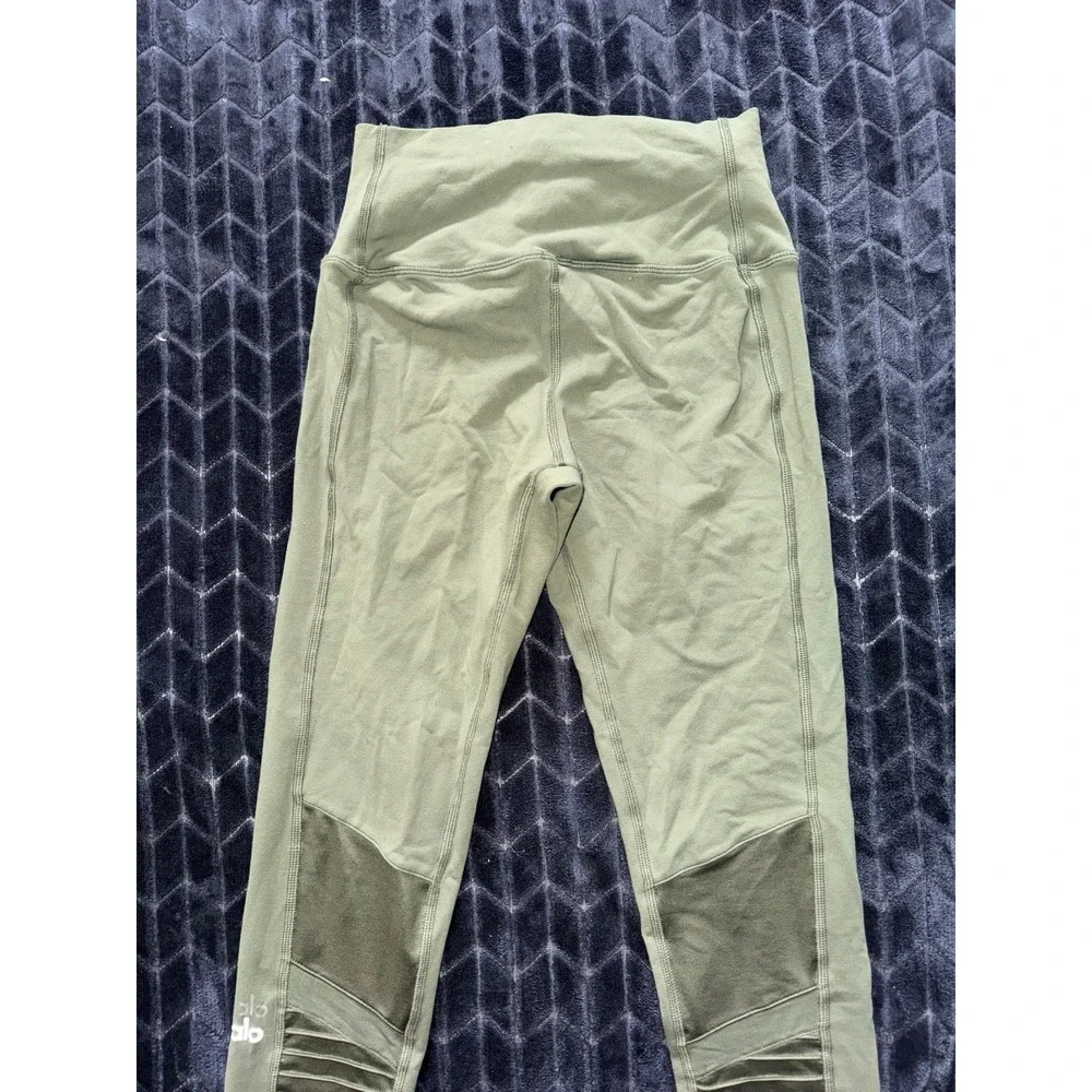 Alo Yoga Leggings Womens Green Moto High‎ Rise Panel Activewear Workout Size S